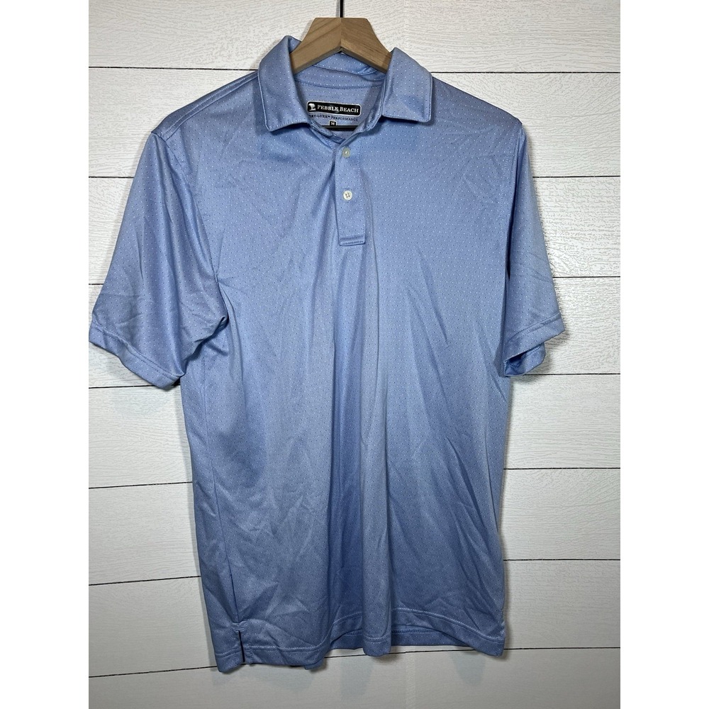 Pebble Beach Medium Dry Luxe Performance Golf Polo Shirt Men's Blue Dot Pattern